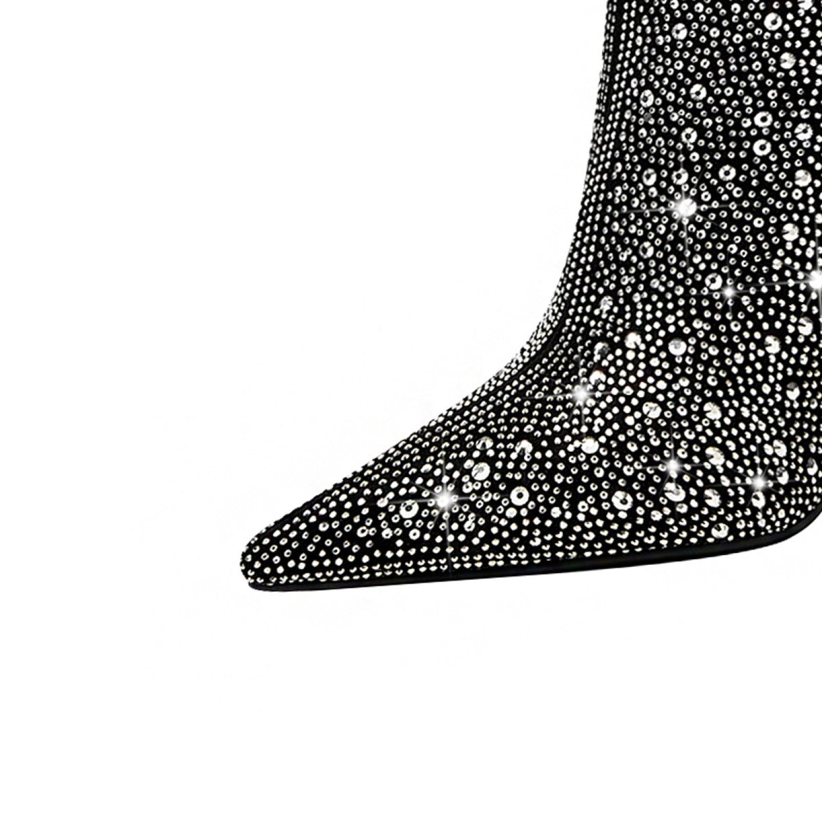 Black and Silver Embellished Knee High Boots