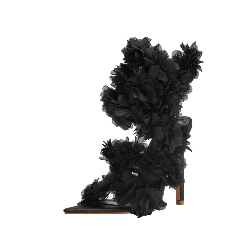 Black Furry Strappy Sandals
