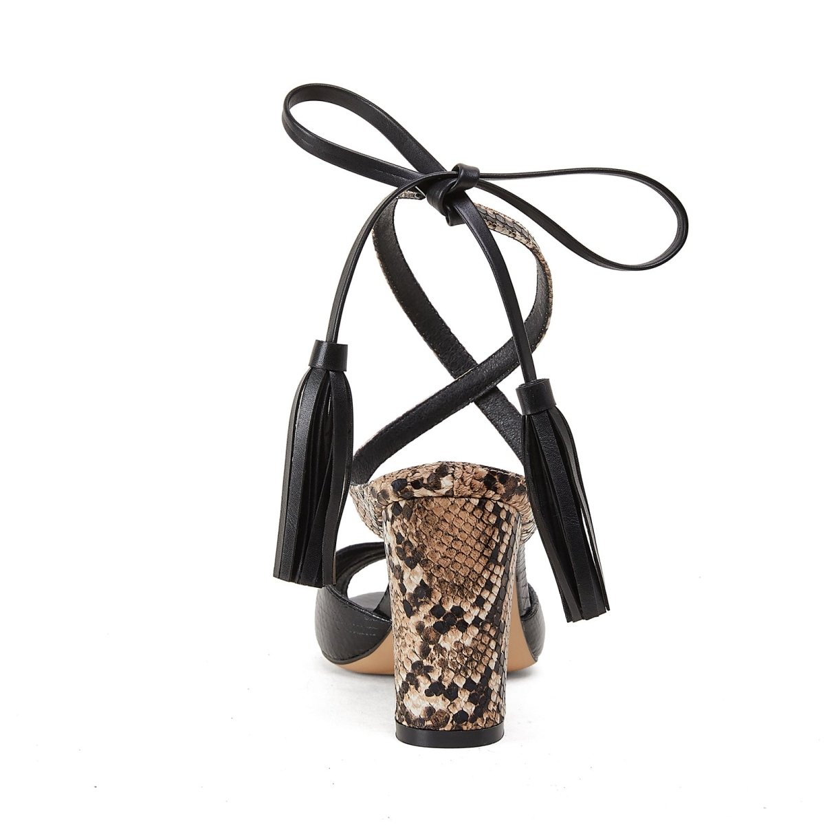 Black Python Ankle Strap Block Heel Sandals