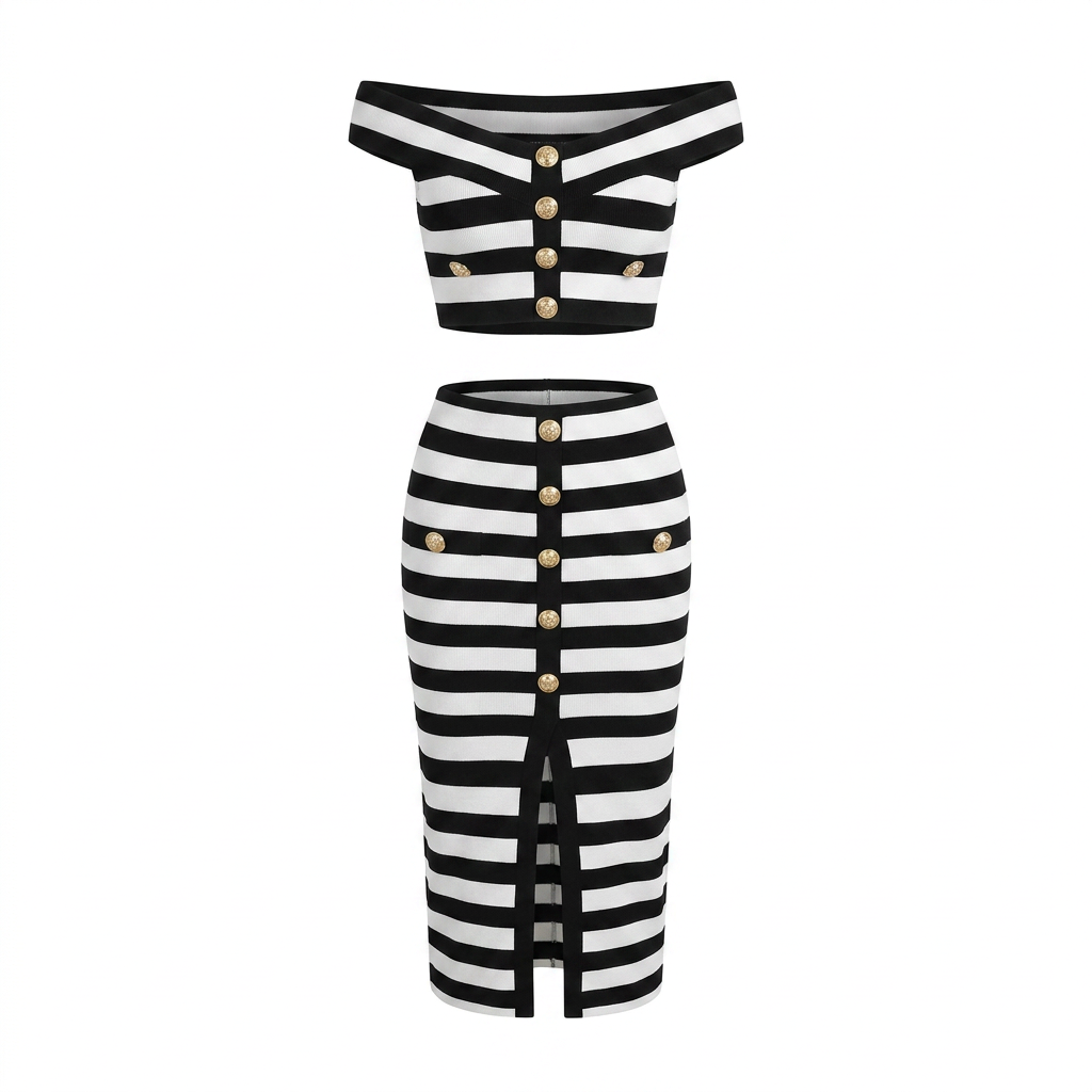 Striped Button Two-Piece Set