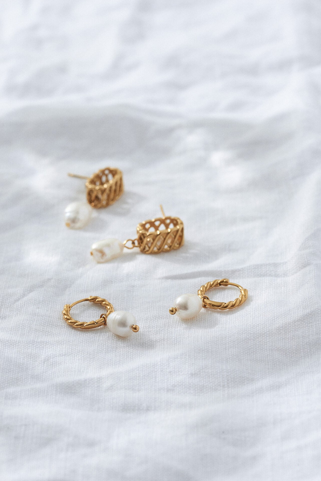 Woven Drop Pearl Earrings-4