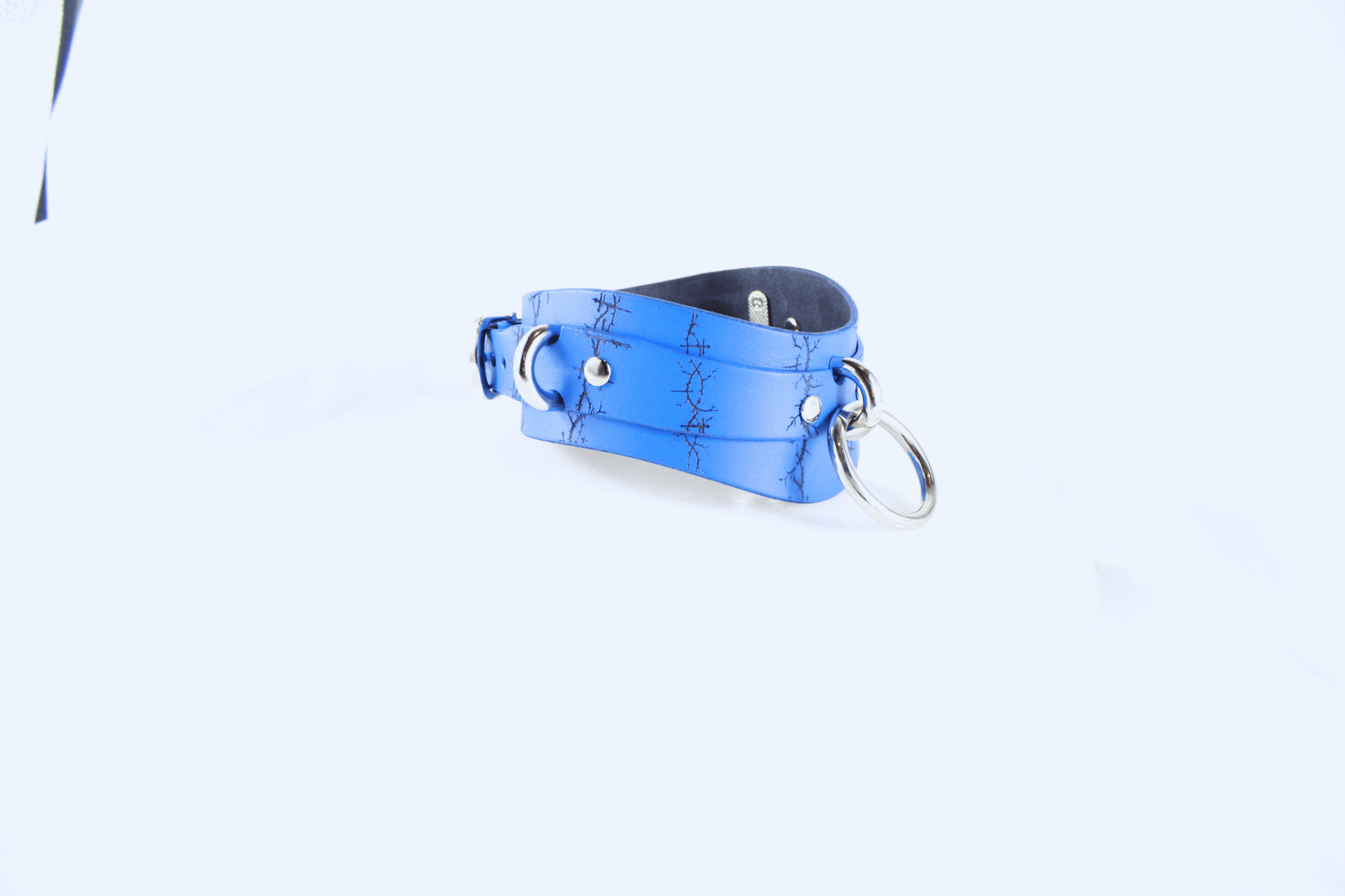 Barbed BDSM Collar – Blue Leather Submissive Collar with Rings