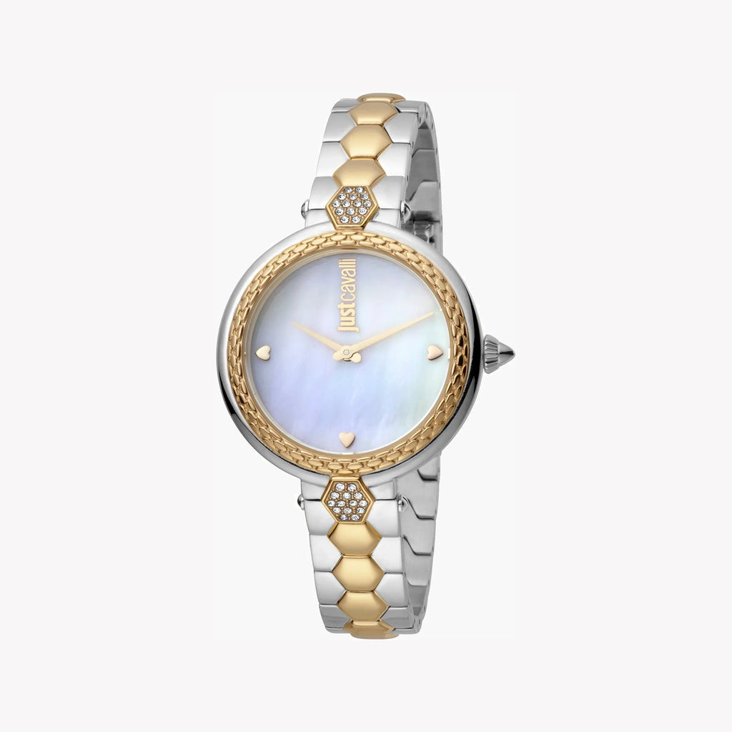 Just Cavalli Women's Silver & Gold Watch, White Dial | Jc1l128m0595