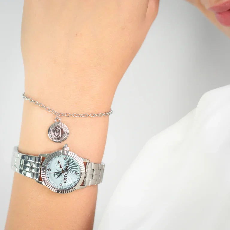 Just Cavalli Women's Silver Watch, Light Blue Dial | Jc1l328m0045