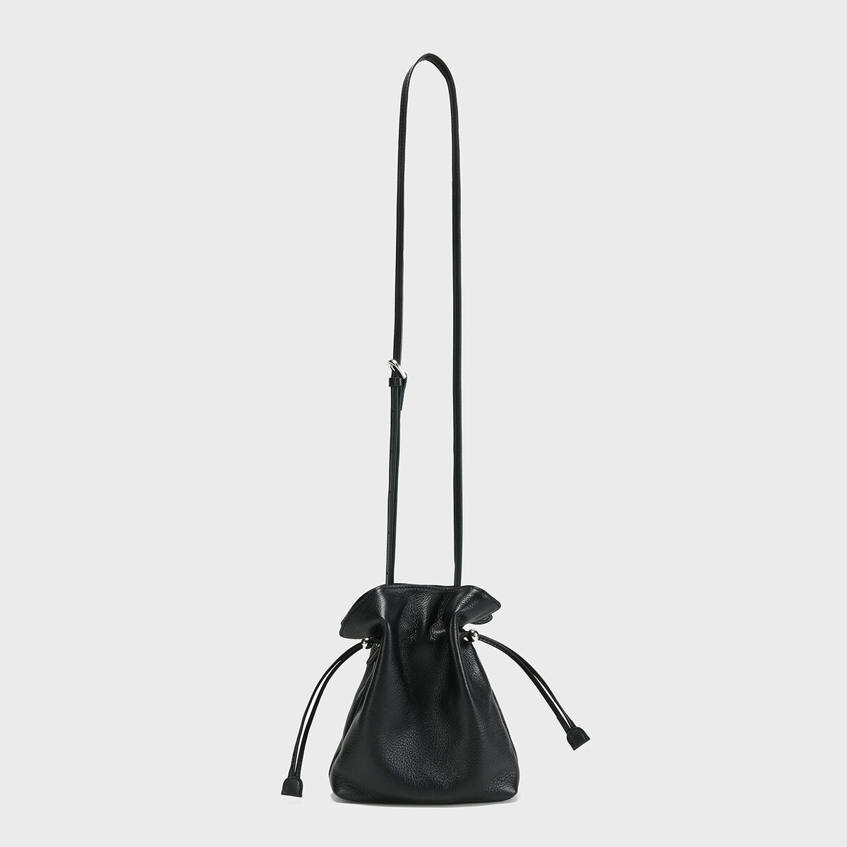 Soft Calfskin Drawstring Bucket Bag – Mini Crossbody Purse with Ruched Opening