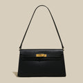Camille Palm-Grain Calfskin Shoulder Bag – Structured Minimalist Handbag with Gold Twist-Lock Closure