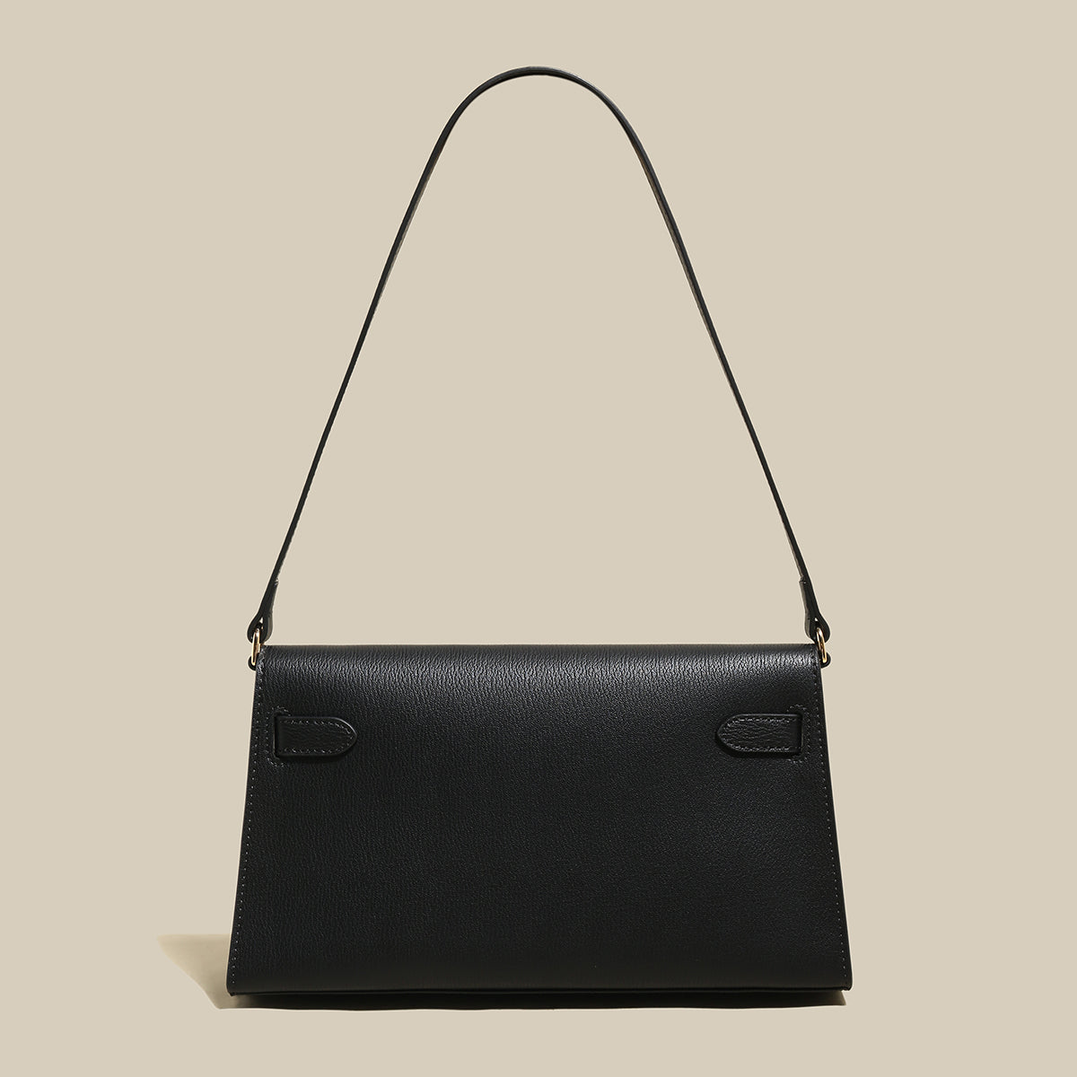 Camille Palm-Grain Calfskin Shoulder Bag – Structured Minimalist Handbag with Gold Twist-Lock Closure