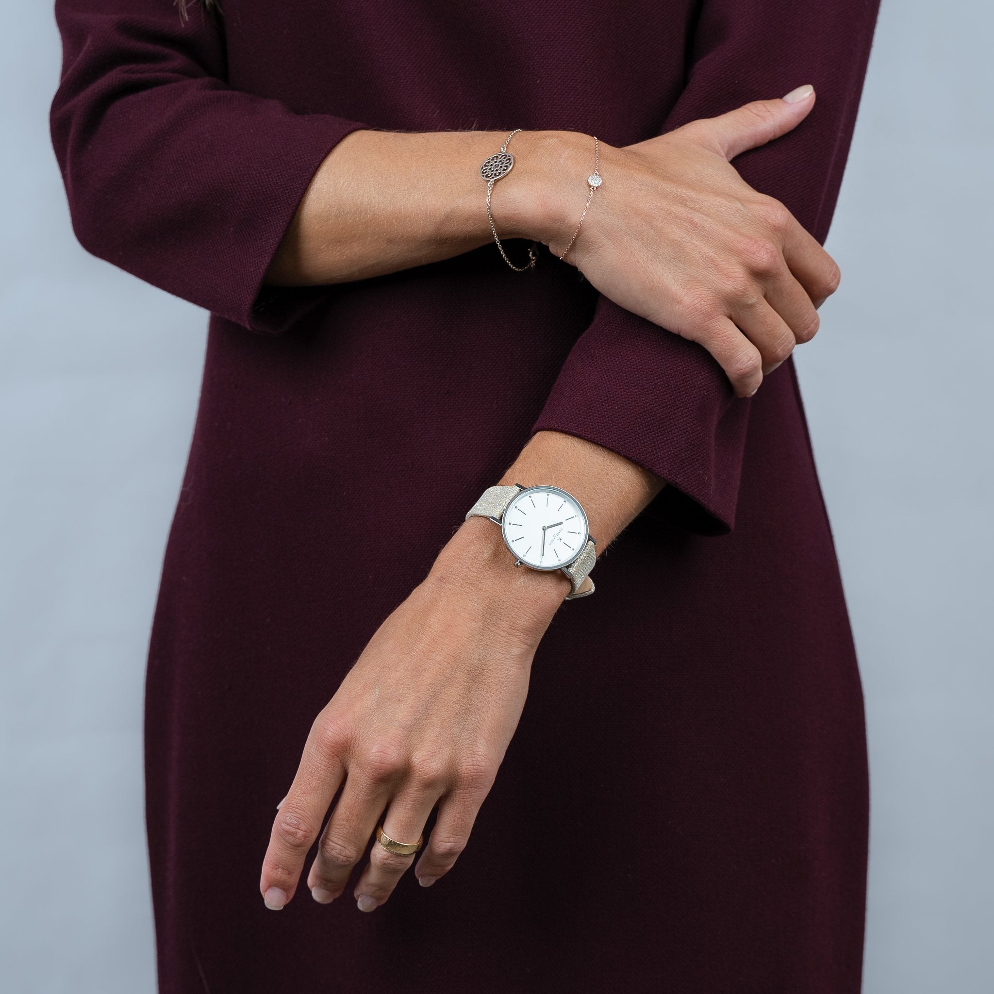 Pierre Cardin Women's Silver Leather Watch, White Dial | Cbv.1115