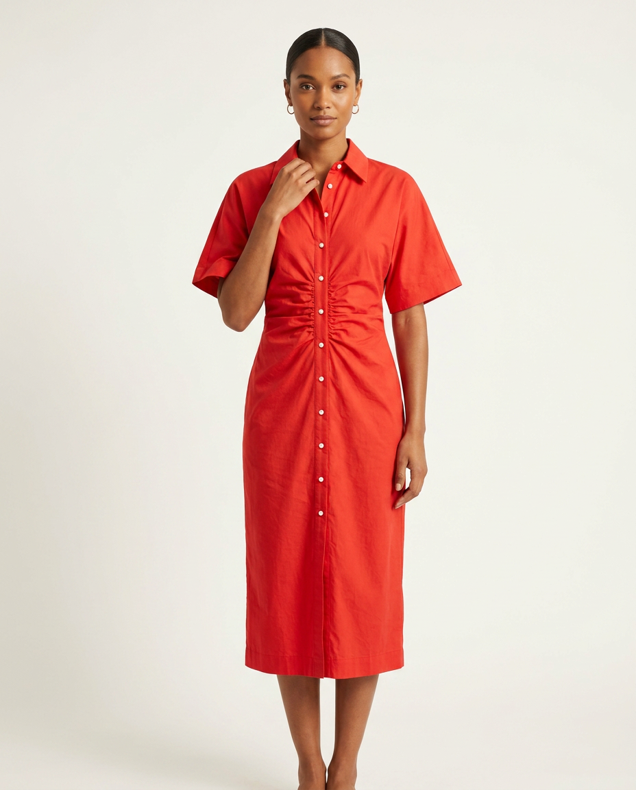 Garnet Ruched Poplin Shirtdress-0