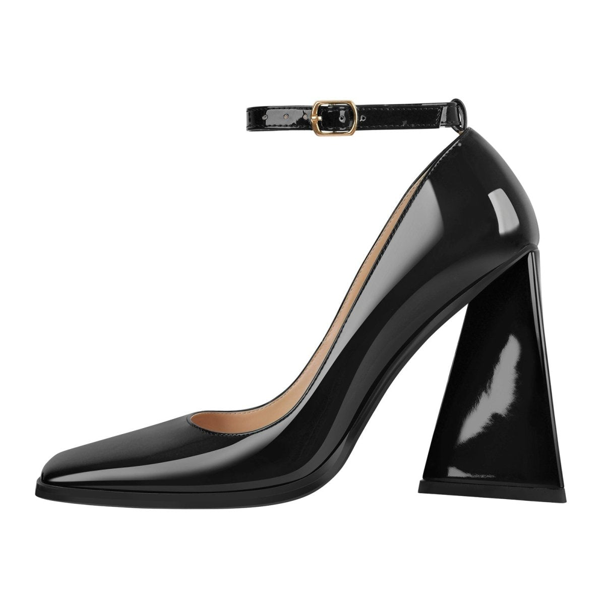 Chunky Square Toe Ankle Strap Heels