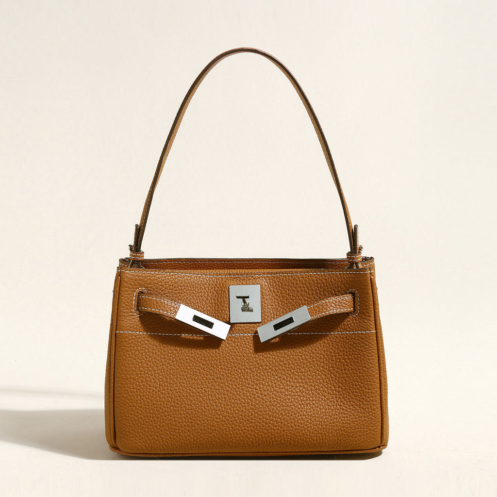 Classic Leather Box Bag – Structured Palm-Grain Calfskin Bag with Turn-Lock Hardware