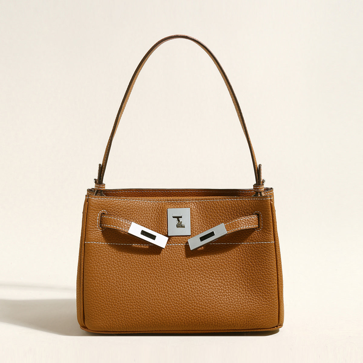 Classic Leather Box Bag – Structured Palm-Grain Calfskin Bag with Turn-Lock Hardware