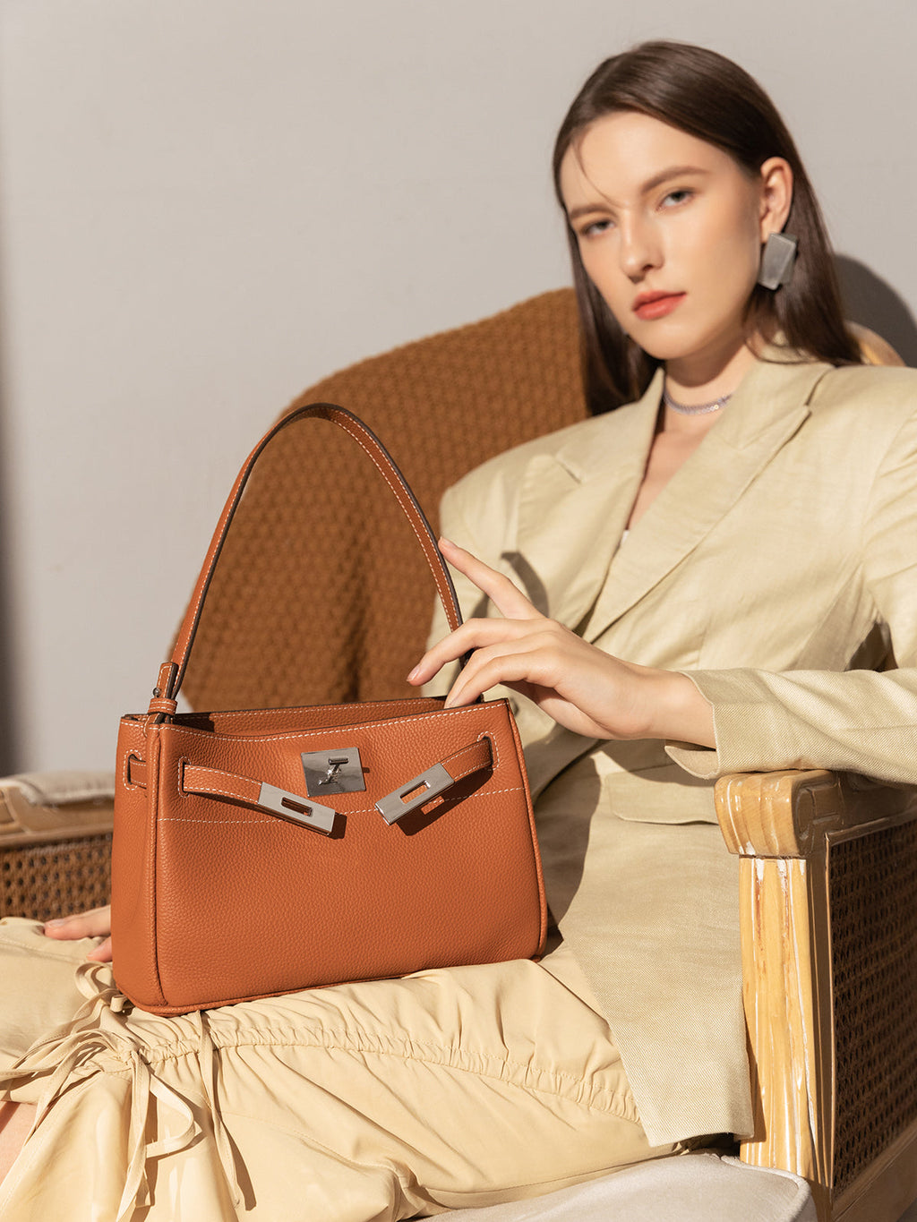 Classic Leather Box Bag – Structured Palm-Grain Calfskin Bag with Turn-Lock Hardware