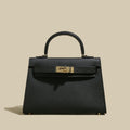 Classic Structured Leather Top-Handle Bag – Trapeze Satchel with Padlock Hardware & Detachable Strap
