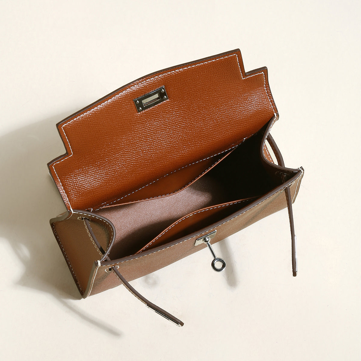 Clifton Palm-Grain Calfskin Top Handle Bag – Structured Leather Satchel with Turn-Lock Closure