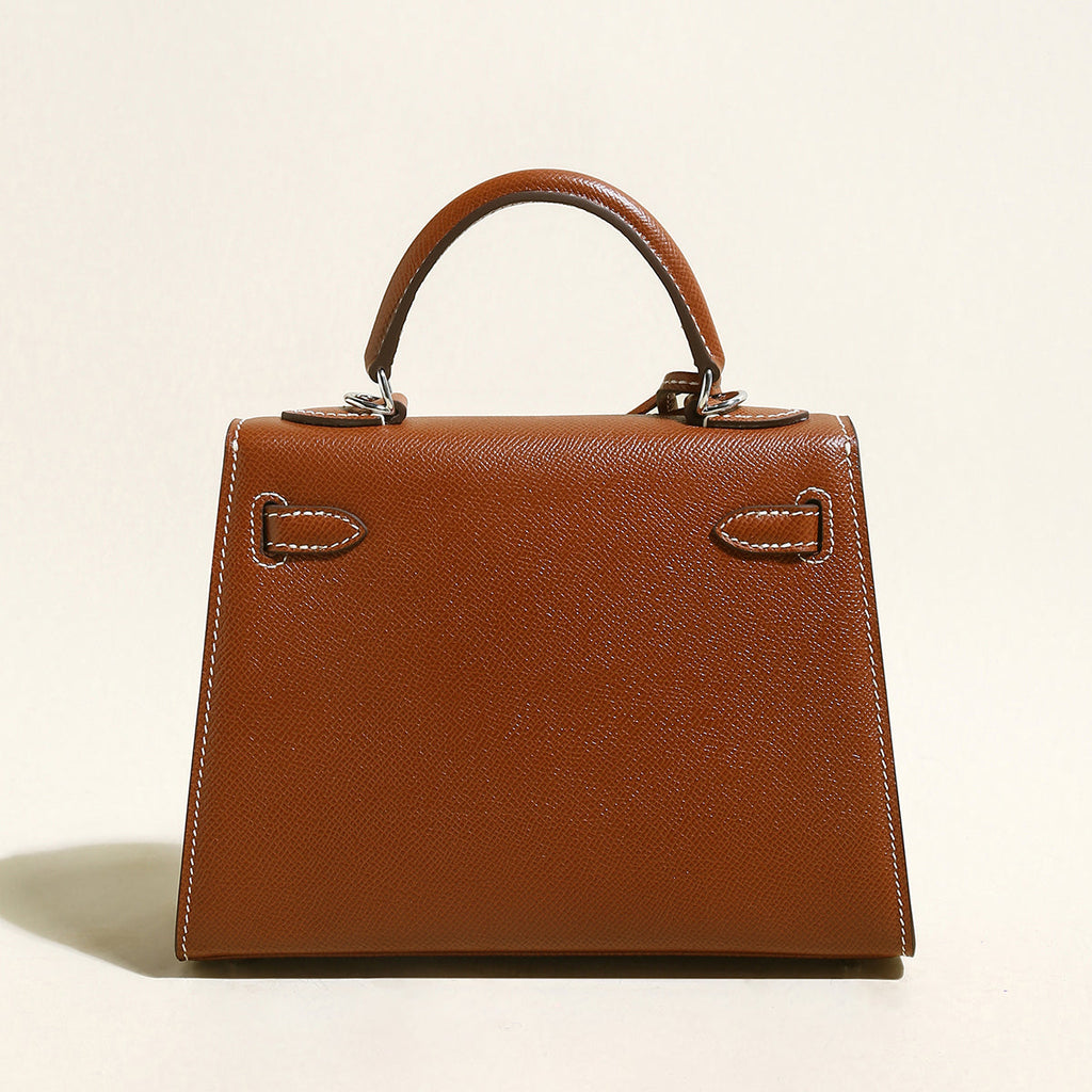Clifton Palm-Grain Calfskin Top Handle Bag – Structured Leather Satchel with Turn-Lock Closure