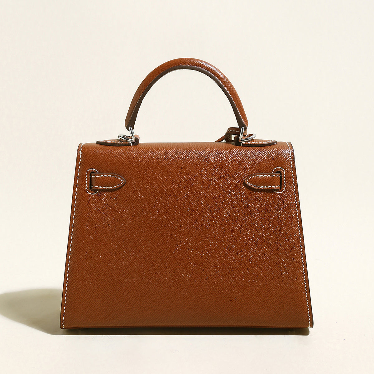 Clifton Palm-Grain Calfskin Top Handle Bag – Structured Leather Satchel with Turn-Lock Closure