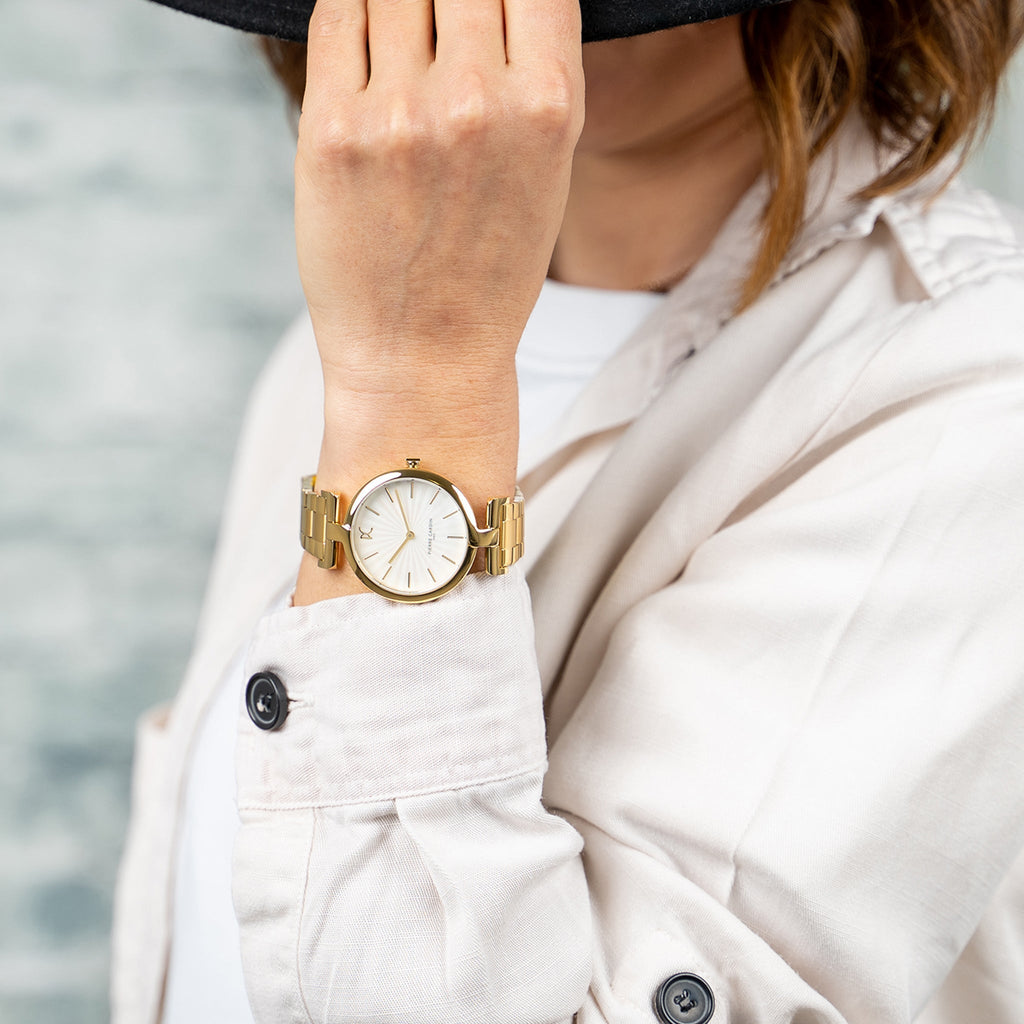 Pierre Cardin Women’S Gold Stainless Steel Watch, White Dial | Cmd.3513