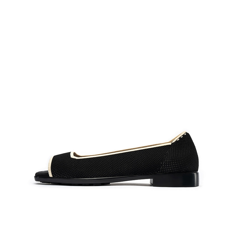 Colorblock Peep Toe Knit Flats – Square Toe Low Heel Sandals