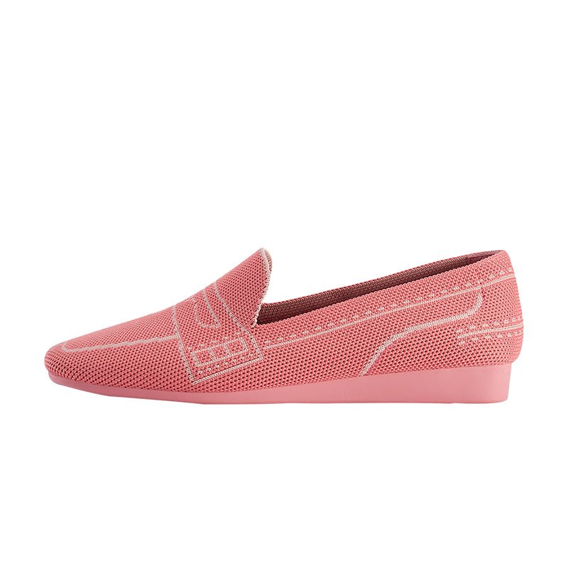 Comfortable Slip On Square Toe Loafers – Contrast Stitch Knit Penny Loafers