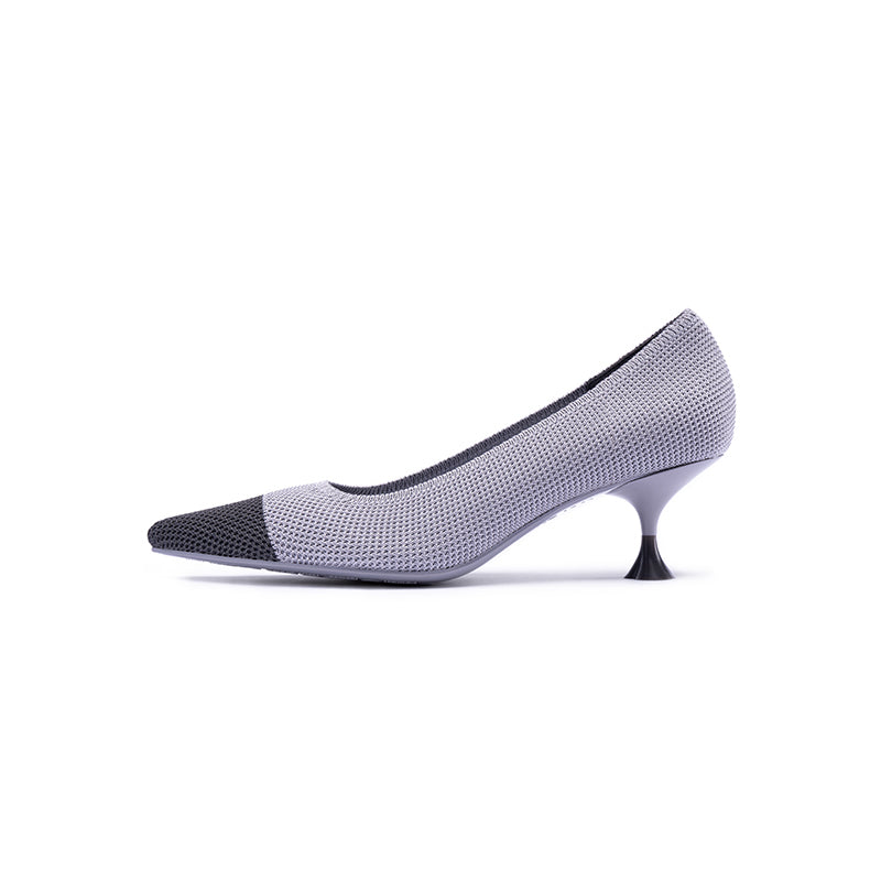 Corporate Color Block Kitten Heels – Pointed Toe Wine Glass Knit Pumps