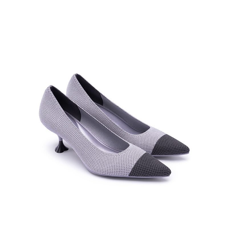 Corporate Color Block Kitten Heels – Pointed Toe Wine Glass Knit Pumps