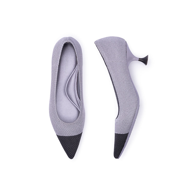 Corporate Color Block Kitten Heels – Pointed Toe Wine Glass Knit Pumps