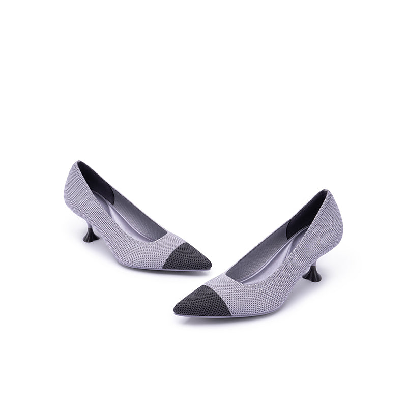 Corporate Color Block Kitten Heels – Pointed Toe Wine Glass Knit Pumps