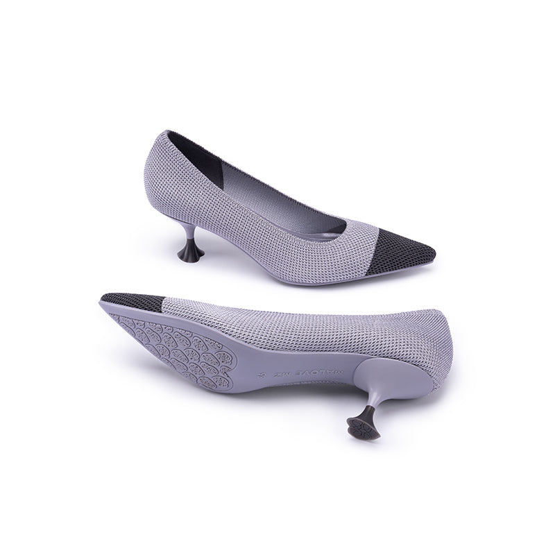 Corporate Color Block Kitten Heels – Pointed Toe Wine Glass Knit Pumps