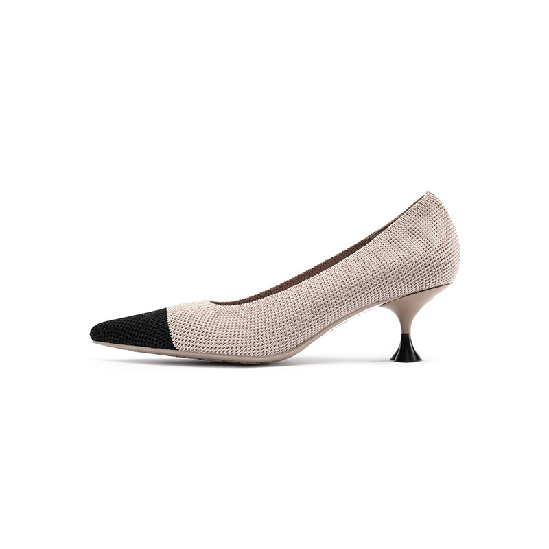 Corporate Color Block Kitten Heels – Pointed Toe Wine Glass Knit Pumps