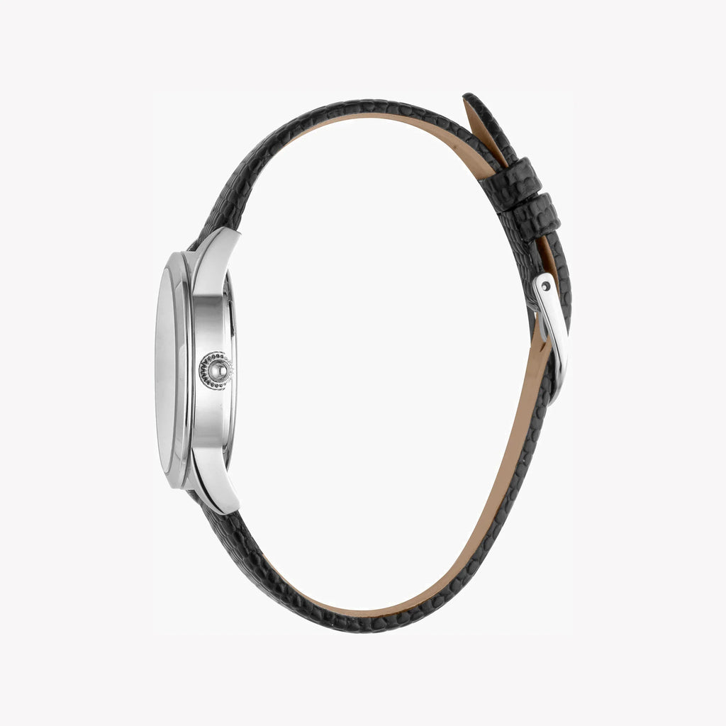 Just Cavalli Women's Black Leather Watch, Silver Dial | Jc1l087l0015