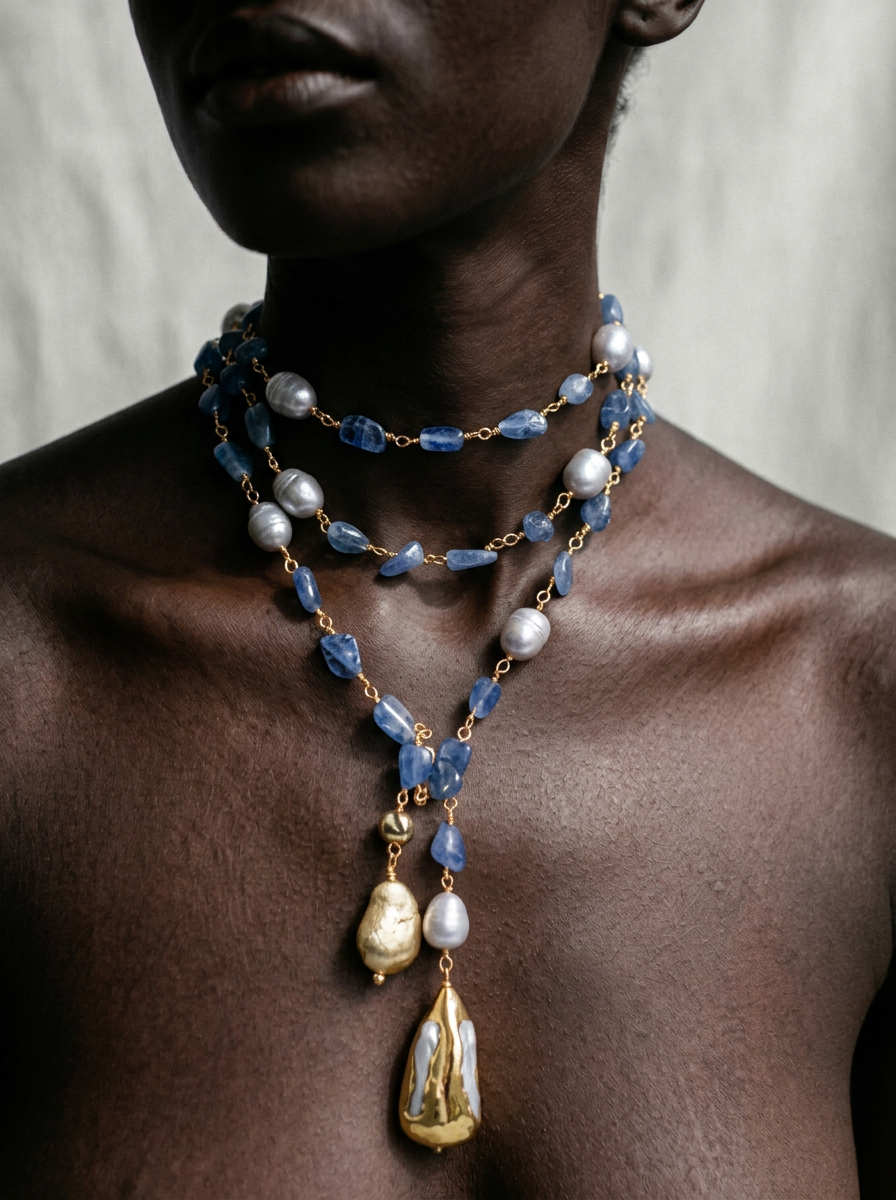Divine Kyanite Baroque Pearl Layered Necklace-0