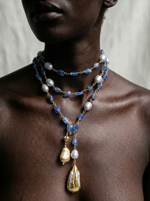 Divine Kyanite Baroque Pearl Layered Necklace-0