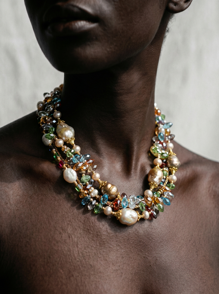 Vibrant Multicolored Crystal Pearl Choker