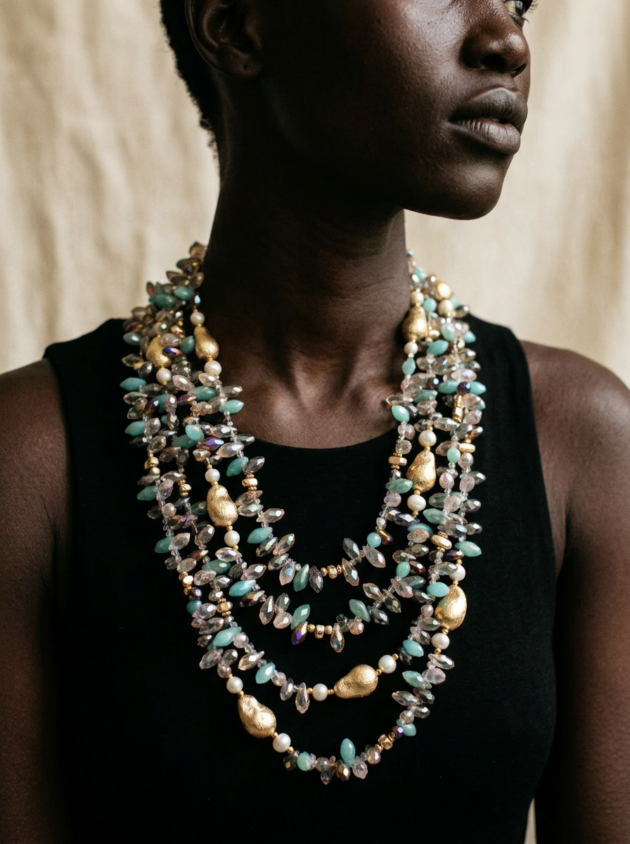 Abundant Multicolored Crystal Layered Necklace-1