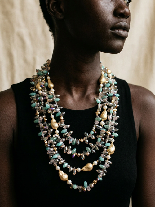 Abundant Multicolored Crystal Layered Necklace-1