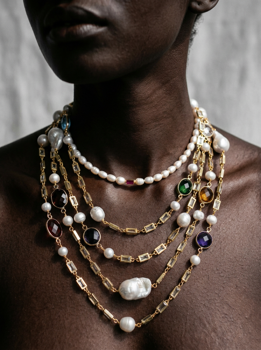 Magnetic Gold Layered Pearl Necklace-0