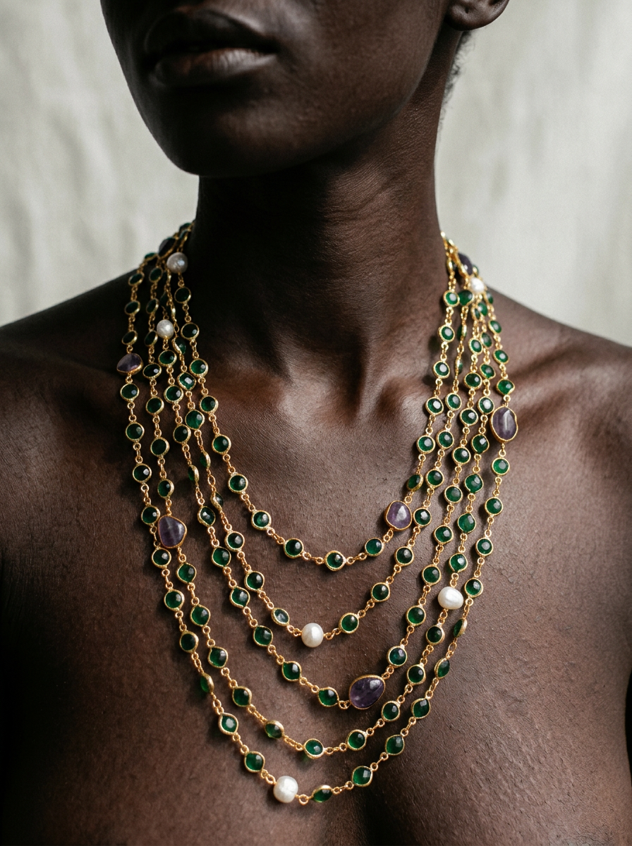 Bold Mystic Gold Pearl Beaded Layered Necklace