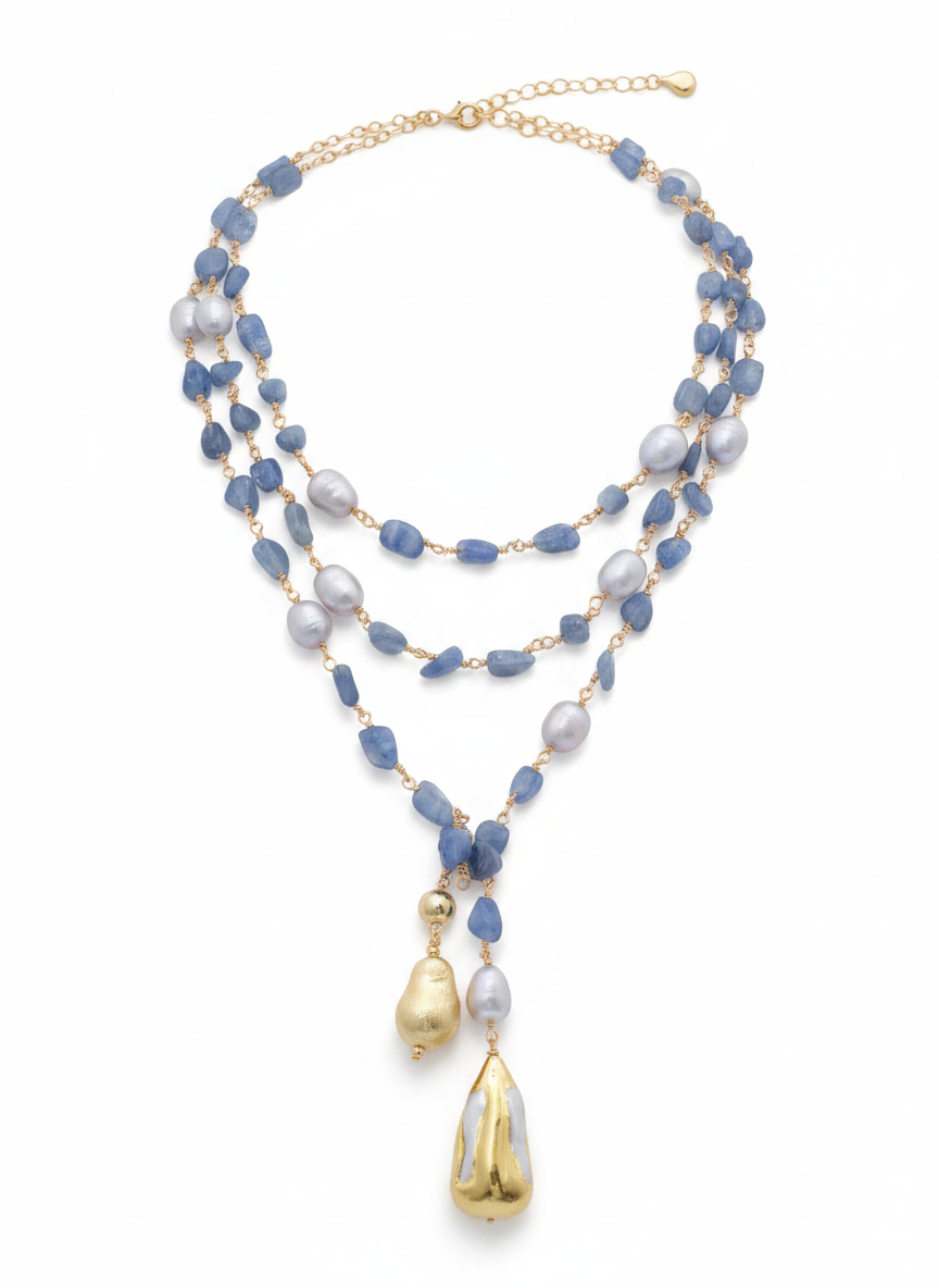 Divine Kyanite Baroque Pearl Layered Necklace-1