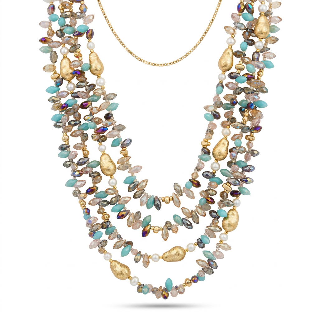 Abundant Multicolored Crystal Layered Necklace-2