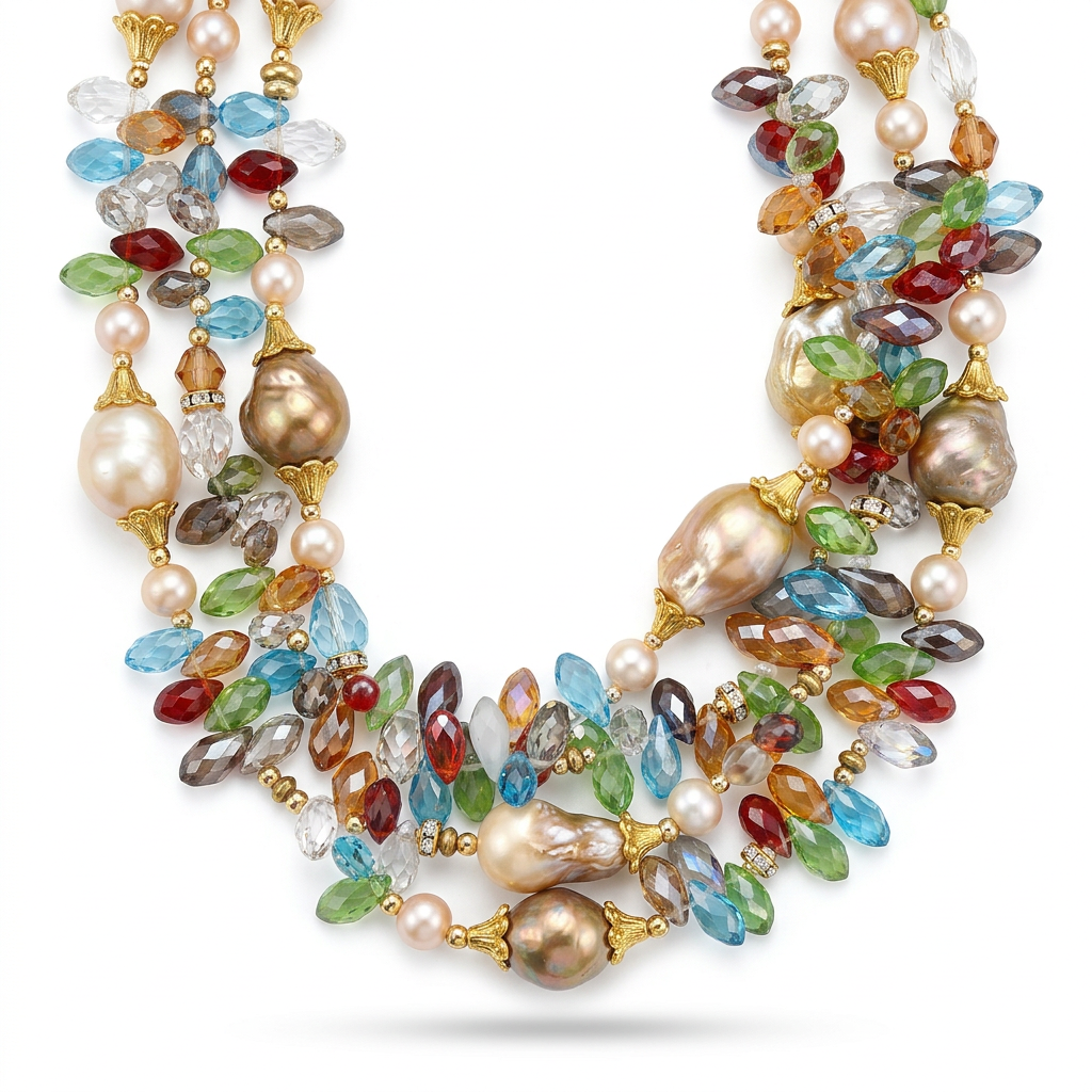 Vibrant Multicolored Crystal Pearl Choker