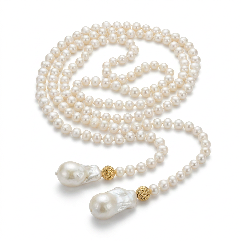 Luminous Baroque Pearl Lariat Necklace-1