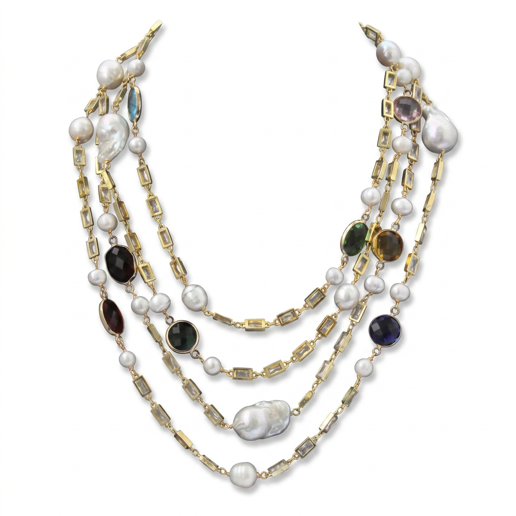 Magnetic Gold Layered Pearl Necklace-3