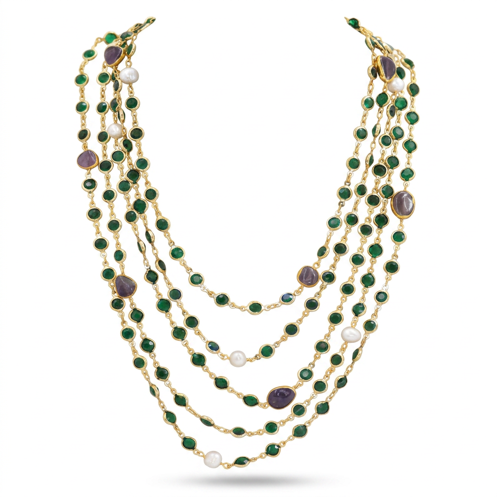 Bold Mystic Gold Pearl Beaded Layered Necklace