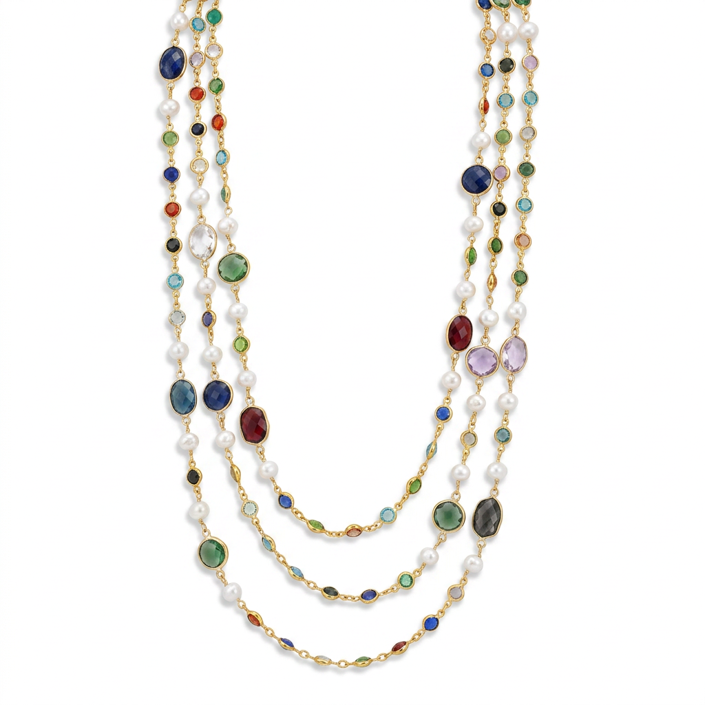 Magnetic Gold Pearl Gemstone Layered Necklace-1