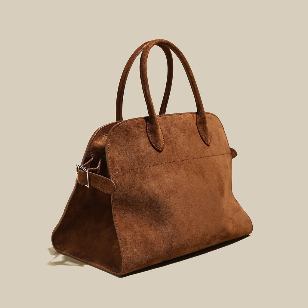 Delta Top Handle Bag – Structured Suede Doctor's Bag with Side Belt Accents