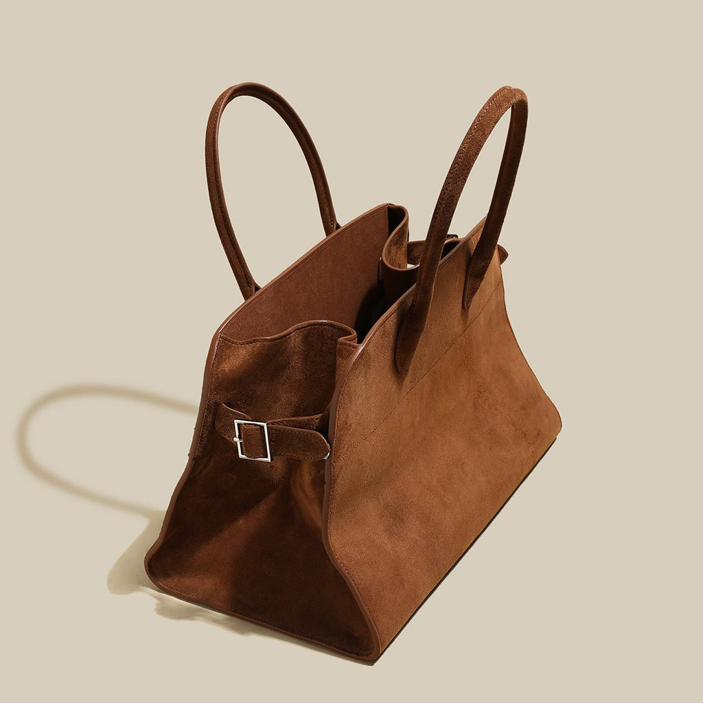 Delta Top Handle Bag – Structured Suede Doctor's Bag with Side Belt Accents