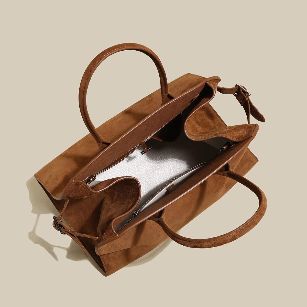 Delta Top Handle Bag – Structured Suede Doctor's Bag with Side Belt Accents