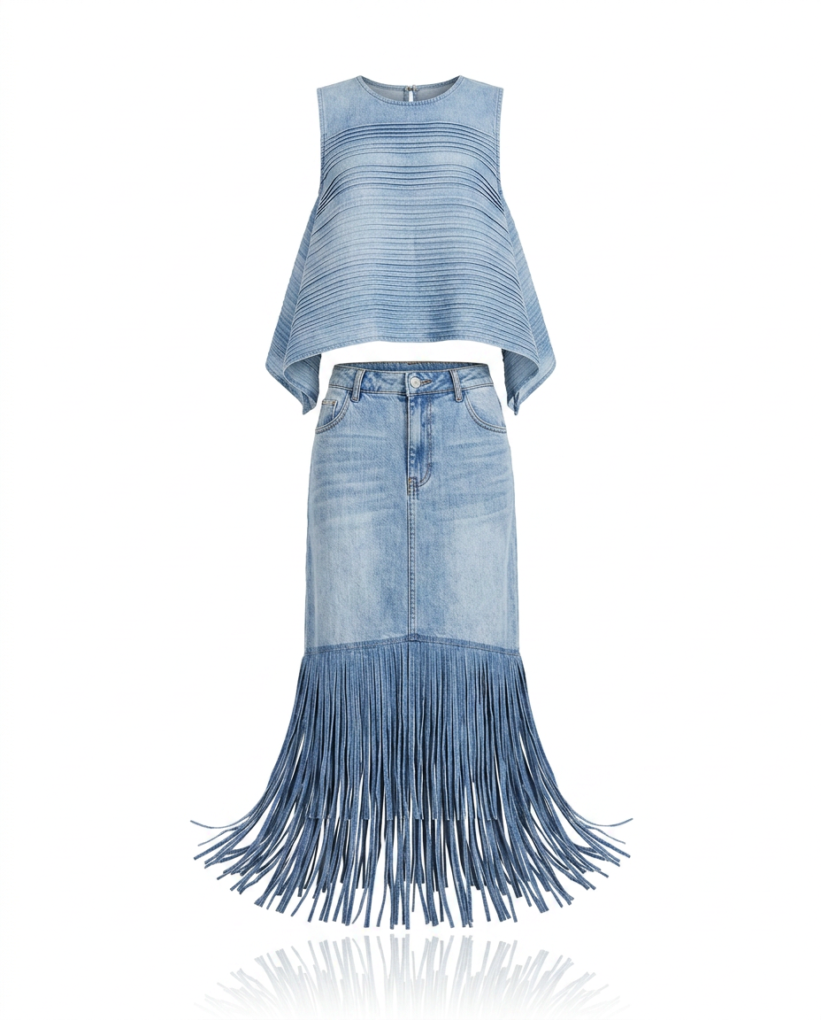 Wild Heart Denim Fringe Two-Piece Set
