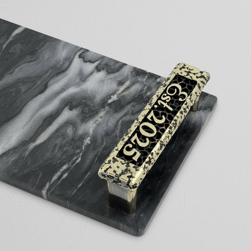 Personalized Black Marble Serving Tray | Custom Engraved Handles with Antique Finish